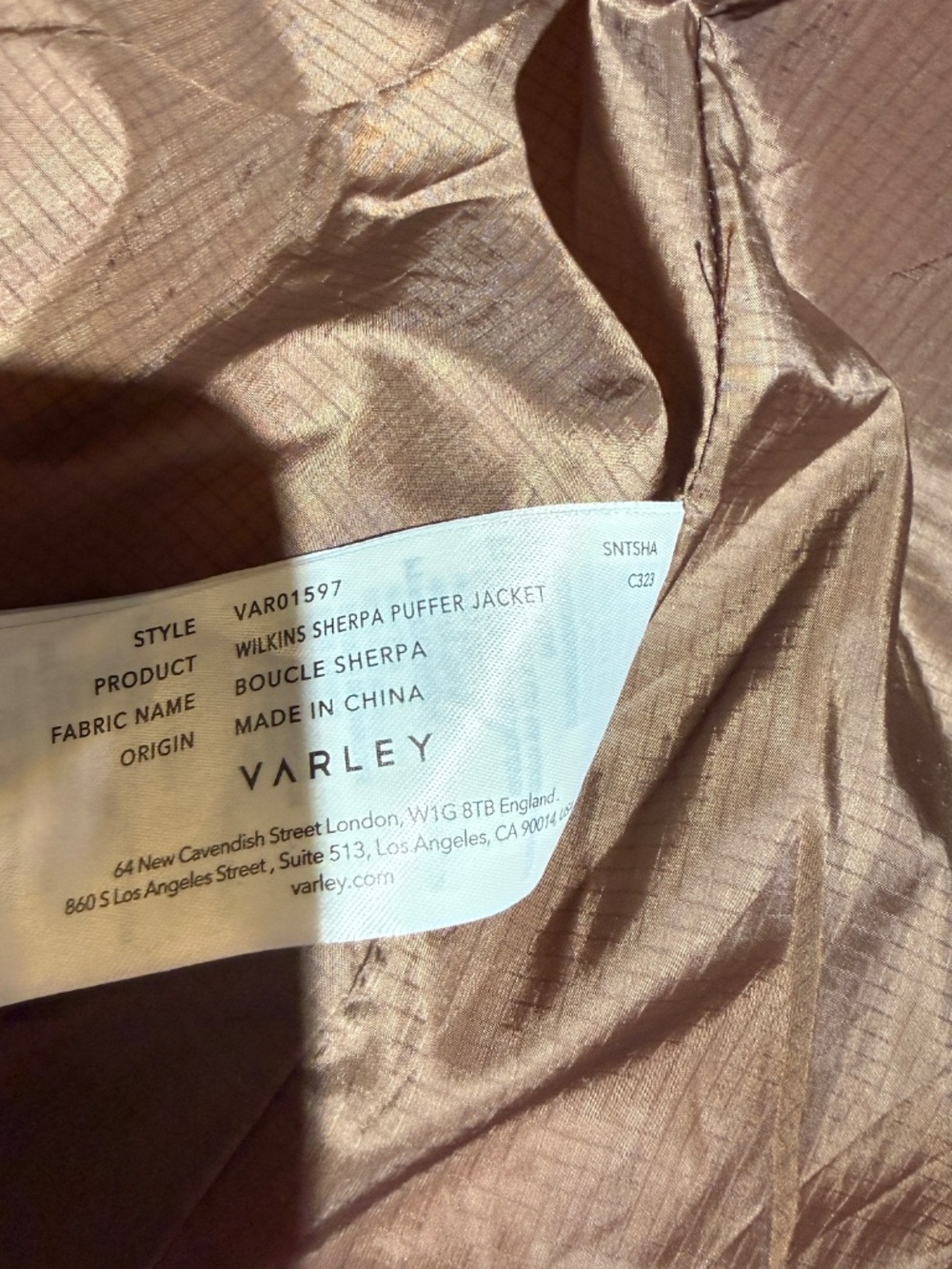 Varley Women's Wilkins Boucle Sherpa Faux Vegan Fur Puffer Jacket Coat Brown S - Picture 4 of 5